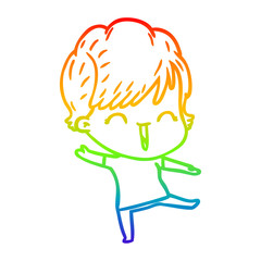 rainbow gradient line drawing cartoon laughing woman
