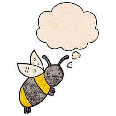 cute cartoon bee and thought bubble in grunge texture pattern style