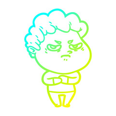 cold gradient line drawing cartoon angry man