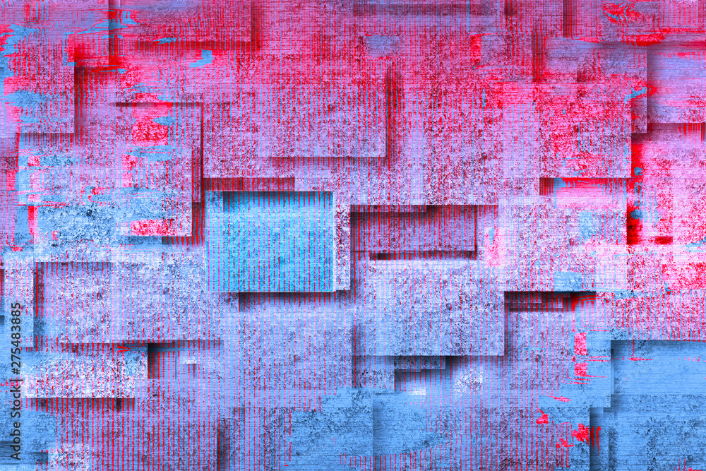 Poster grungy modern abstract block pattern in red and blue