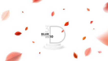Autumn fall abstract white background with red leaves and product display podium vector design elements