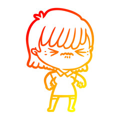 warm gradient line drawing annoyed cartoon girl