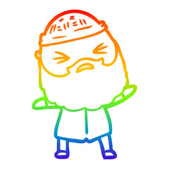 rainbow gradient line drawing cartoon man with beard