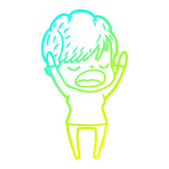 cold gradient line drawing cartoon woman talking