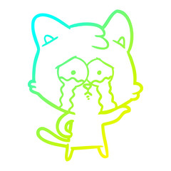 cold gradient line drawing cartoon crying cat