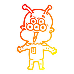 warm gradient line drawing happy cartoon alien