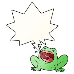 cartoon frog shouting and speech bubble in smooth gradient style