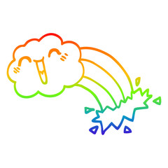 rainbow gradient line drawing cartoon happy cloud and rainbow