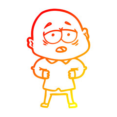 warm gradient line drawing cartoon tired bald man