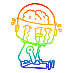 rainbow gradient line drawing cartoon crying robot