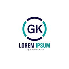 Initial GK logo template with modern frame. Minimalist GK letter logo vector illustration