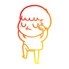 warm gradient line drawing cartoon grumpy boy
