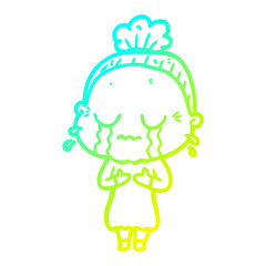 cold gradient line drawing cartoon crying old lady