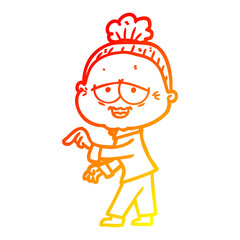 warm gradient line drawing cartoon happy old lady