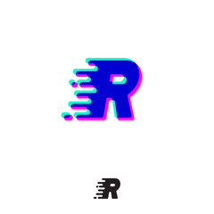 R monogram with stereo effect. R letter with movement and shift. Dynamic logo. Velocity or delivery icon.