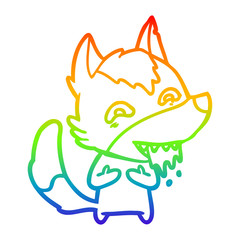 rainbow gradient line drawing cartoon hungry wolf