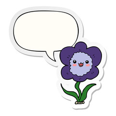 cartoon flower and speech bubble sticker
