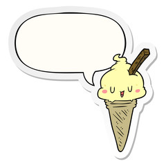 cute cartoon ice cream and speech bubble sticker
