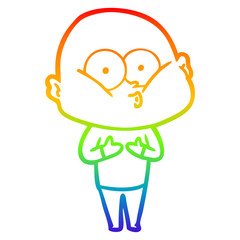rainbow gradient line drawing cartoon bald man staring