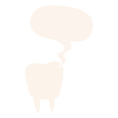 cartoon tooth and speech bubble in retro style