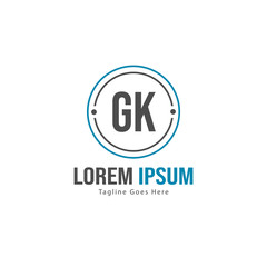 Initial GK logo template with modern frame. Minimalist GK letter logo vector illustration
