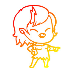 warm gradient line drawing cartoon vampire girl pointing and laughing