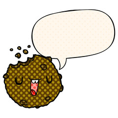 cartoon cookie and speech bubble in comic book style