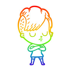 rainbow gradient line drawing cartoon woman