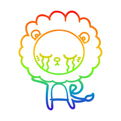 rainbow gradient line drawing crying cartoon lion