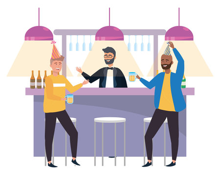 Isolated men in a bar design