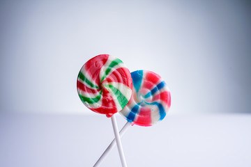 Colorful lolipop candy on white isolated background