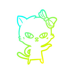 cold gradient line drawing cute cartoon cat