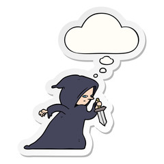 cartoon assassin and thought bubble as a printed sticker