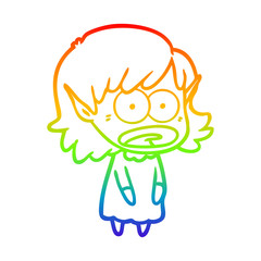 rainbow gradient line drawing cartoon shocked elf girl