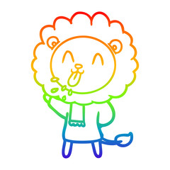 rainbow gradient line drawing happy cartoon lion