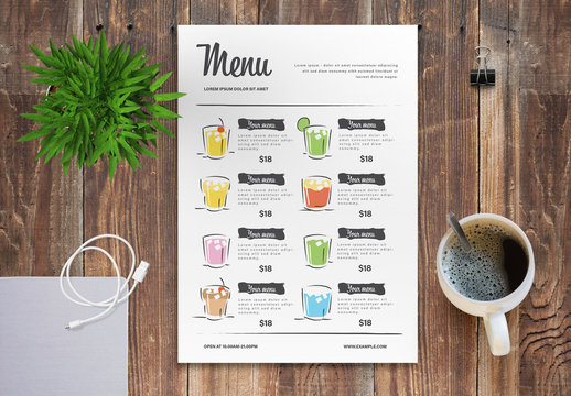 Cocktail Menu Layout with Graphic Elements