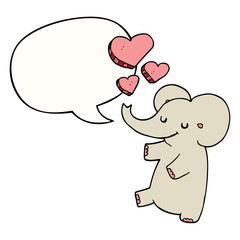 cartoon elephant and love hearts and speech bubble