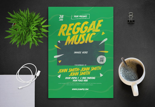 Reggae Music Party Flyer Layout with Graphic Elements