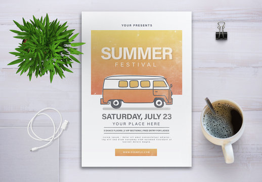 Summer Festival Flyer Layout with Graphic Elements