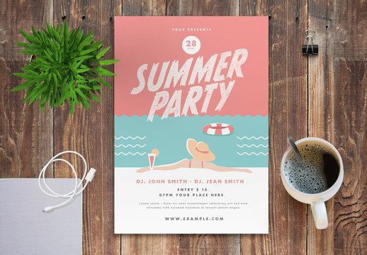 Summer Party Flyer Layout with Graphic Pool Elements