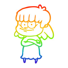 rainbow gradient line drawing cartoon smiling woman