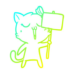 cold gradient line drawing cartoon cat