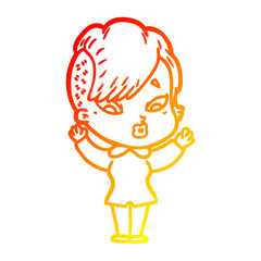 warm gradient line drawing cartoon surprised girl