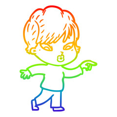 rainbow gradient line drawing cartoon woman
