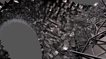 3d black surface as 3d low poly abstract geometric background with black grid. 3