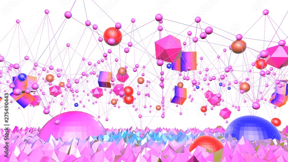 Poster 3d surface as 3d low poly abstract geometric background with modern gradient colors, red blue violet