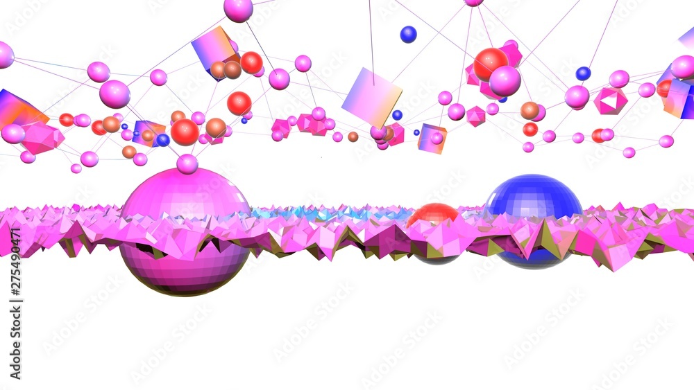 Poster 3d surface as 3d low poly abstract geometric background with modern gradient colors, red blue violet