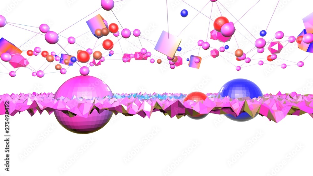 Poster 3d surface as 3d low poly abstract geometric background with modern gradient colors, red blue violet