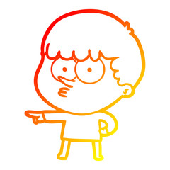Obraz premium warm gradient line drawing cartoon pointing boy