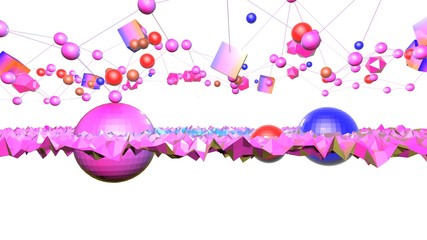 3d surface as 3d low poly abstract geometric background with modern gradient colors, red blue violet, and with 3d objects, grid. 12